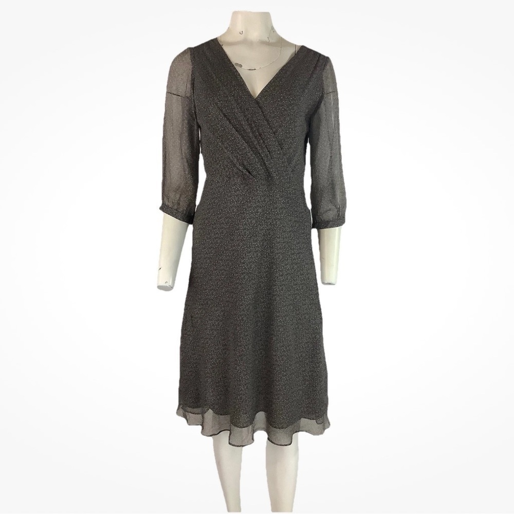 Vintage Y2K Banana Republic Sz 6 100% Silk Chiffon Layered A-Line Dress Brown